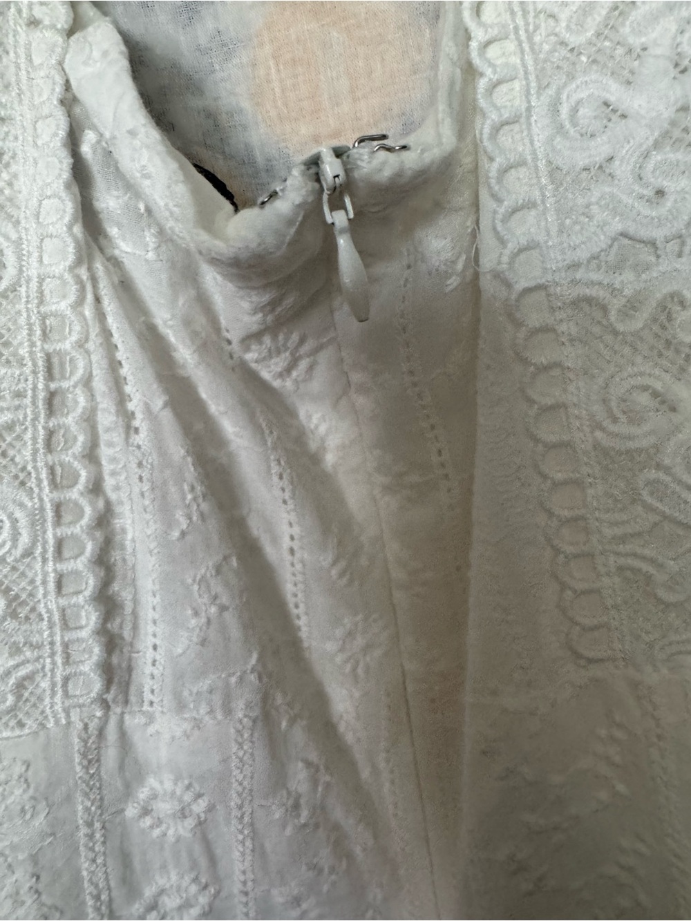 White Lace Mini Dress with Yellow & Blue Embroidery - Picture 3 of 9
